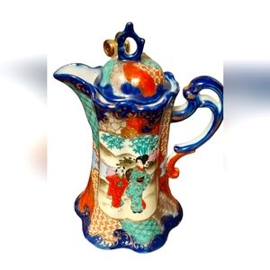 Antique  Hand Painted Chocolate Pot  Gilt Blue Decorations